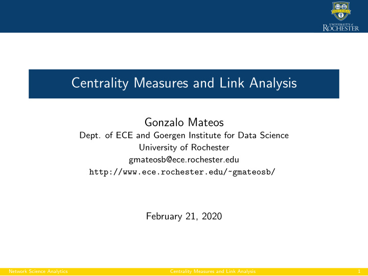 centrality measures and link analysis