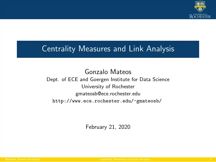 centrality measures and link analysis