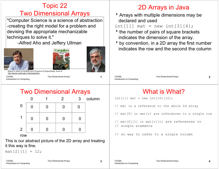 topic 22 2d arrays in java two dimensional arrays