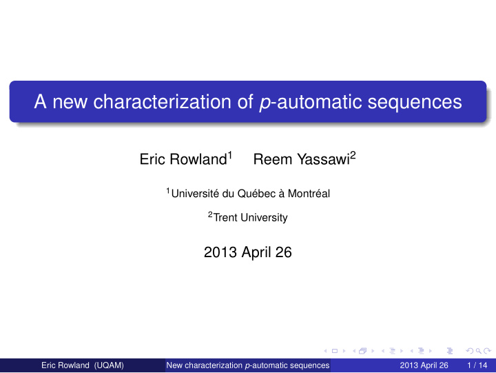 a new characterization of p automatic sequences