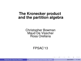 The Kronecker product  and the partition algebra  Christopher Bowman  Maud De Visscher  Rosa