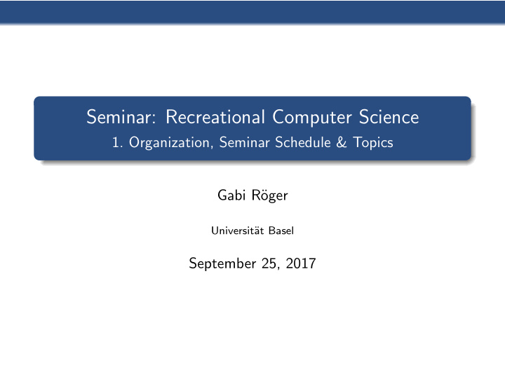seminar recreational computer science