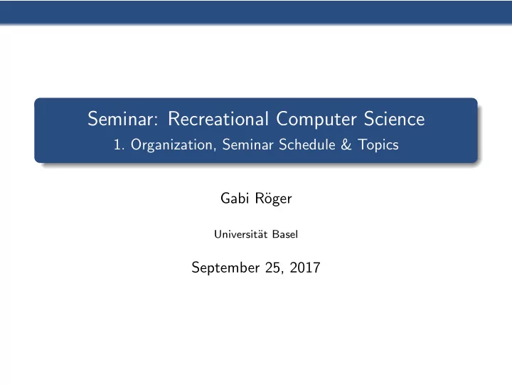 seminar recreational computer science