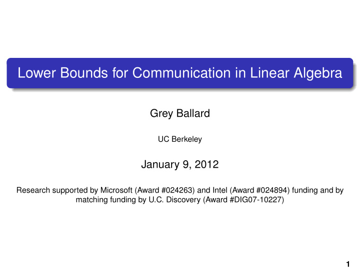 lower bounds for communication in linear algebra