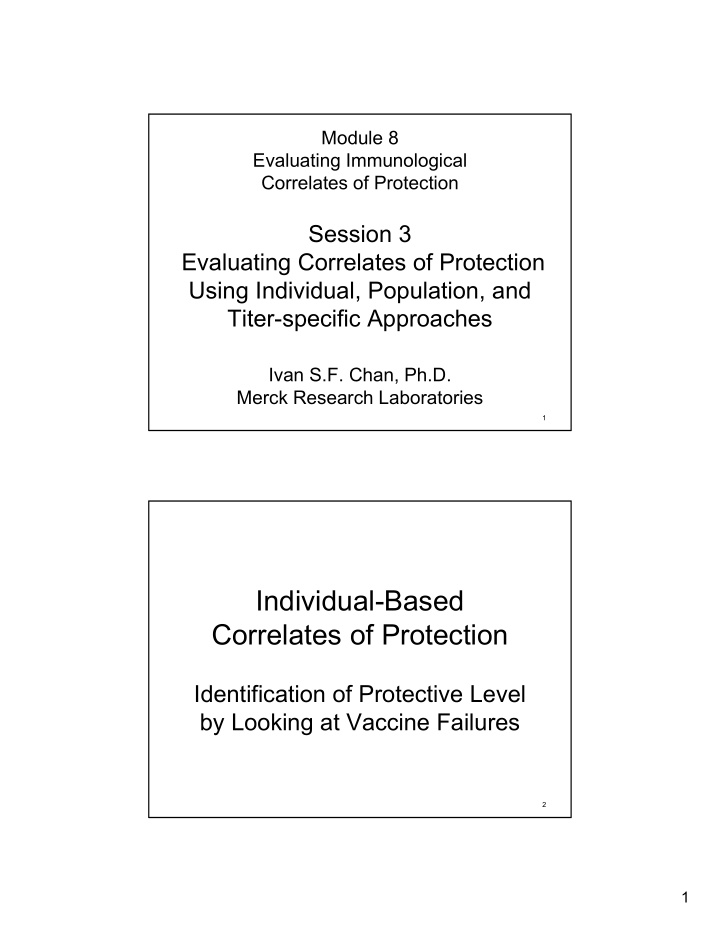 individual based correlates of protection