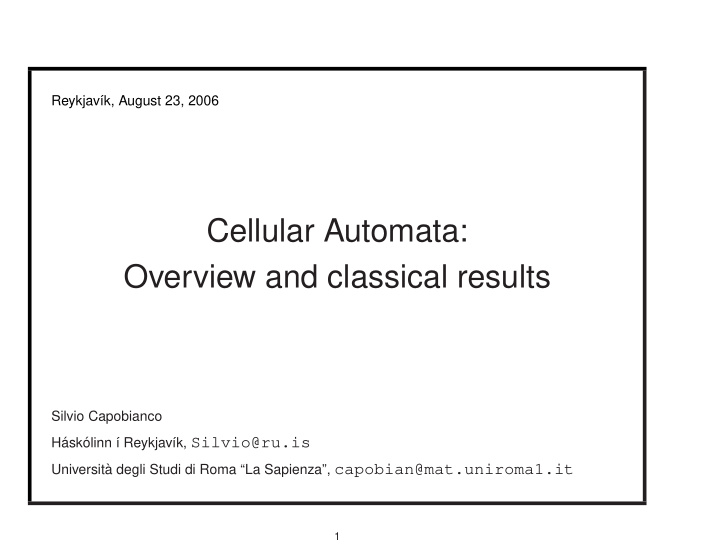 cellular automata overview and classical results
