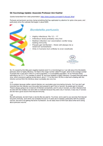 SA Vaccinology Update: Associate Professor Ann Koehler  Quotes transcribed from video presentation: