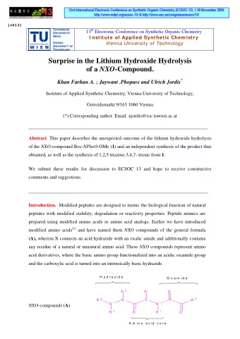 Surprise in the Lithium Hydroxide Hydrolysis of a NXO -Compound. Khan Farhan A. ; Jaywant .Phopase