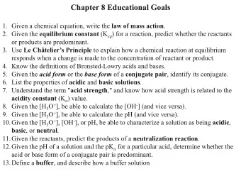 Chapter 8 Educational Goals 1. Given a chemical equation, write the law of mass action . 2. Given