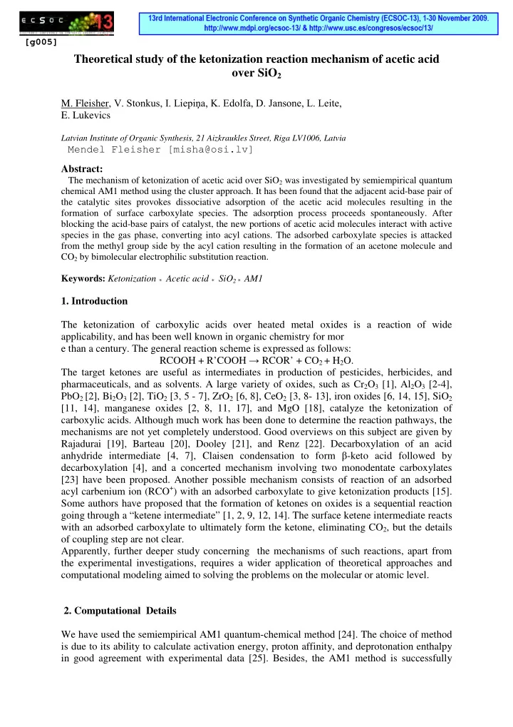theoretical study of the ketonization reaction mechanism
