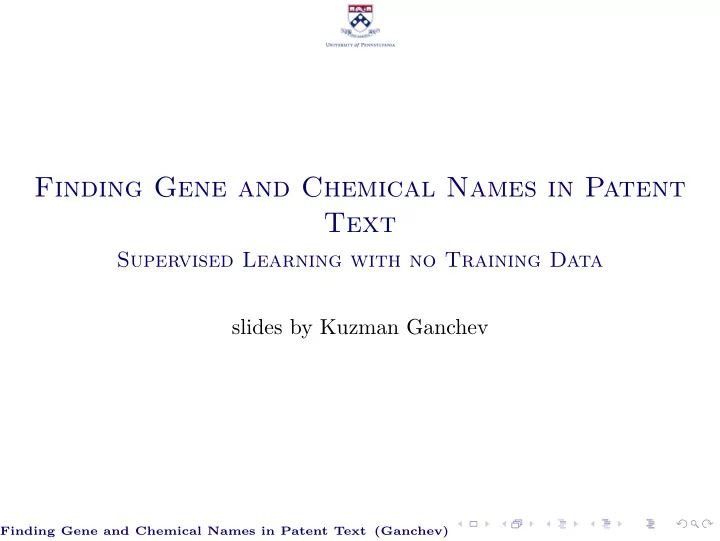finding gene and chemical names in patent text