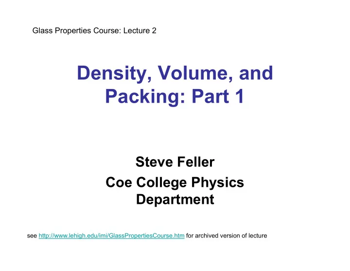 density volume and packing part 1