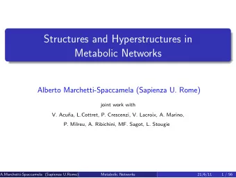 Structures and Hyperstructures in  Metabolic Networks  Alberto Marchetti-Spaccamela (Sapienza U.