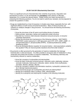 20.201 Fall 2013 Biochemistry Exercises  There is a significant amount of biochemistry that
