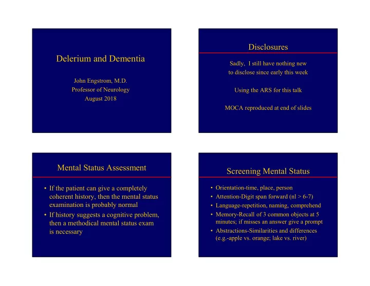 delerium and dementia