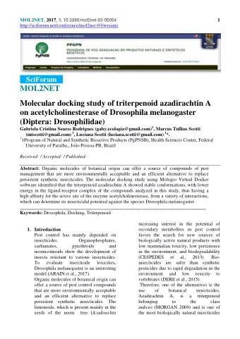MOL2NET  Molecular docking study of triterpenoid azadirachtin A  on acetylcholinesterase of