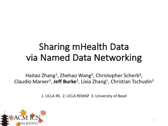 Sh  Shari  ring mH  mHealth Da  Data  a  via  via Na  Named Da  Data Ne  Networking Haitao Zhang 1