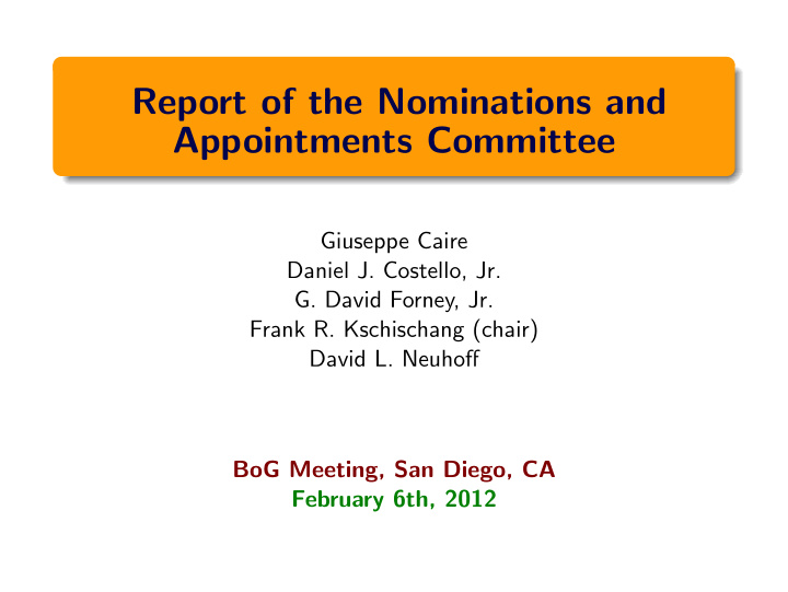 report of the nominations and appointments committee