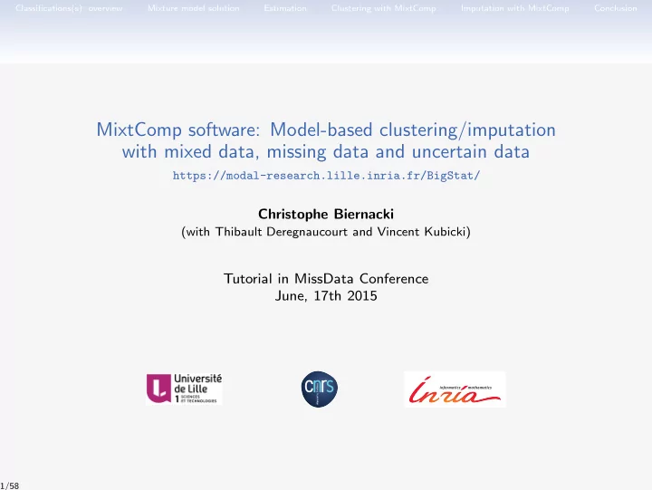 mixtcomp software model based clustering imputation with