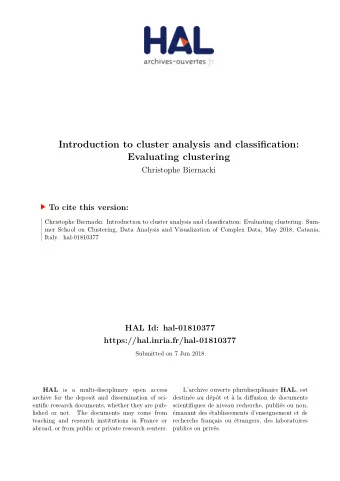 Evaluating clustering  Introduction to cluster analysis and classifjcation:  publics ou privs.