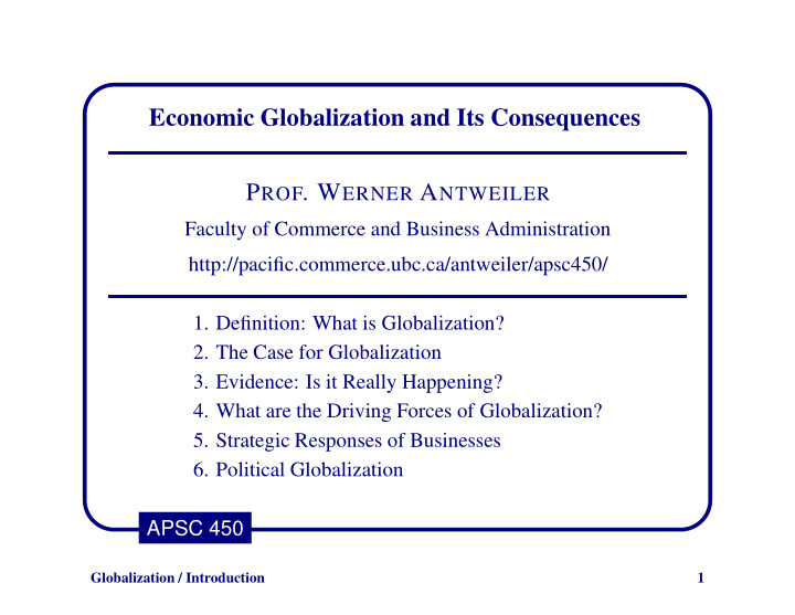 economic globalization and its consequences