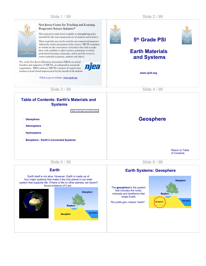 5 th grade psi earth materials and systems