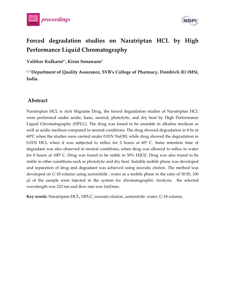 forced degradation studies on naratriptan hcl by high