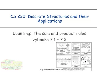 CS 220: Discrete Structures and their  Applications  Counting:  the sum and product rules  zybooks