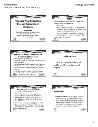 Topics  Current regulations and reporting of outbreaks  Major changes to regulations