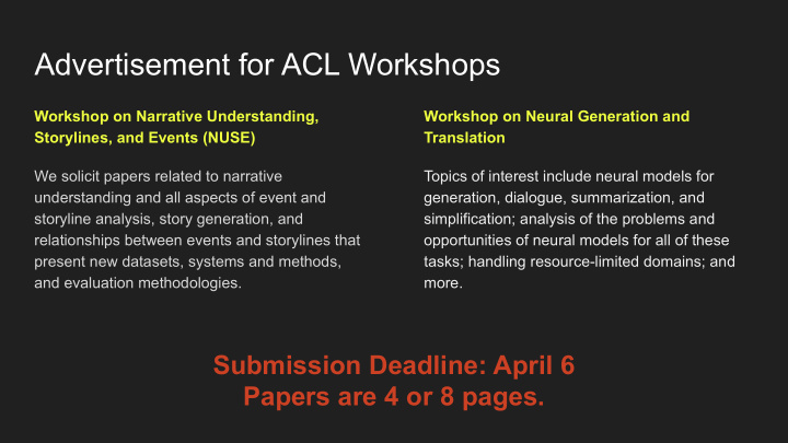 advertisement for acl workshops