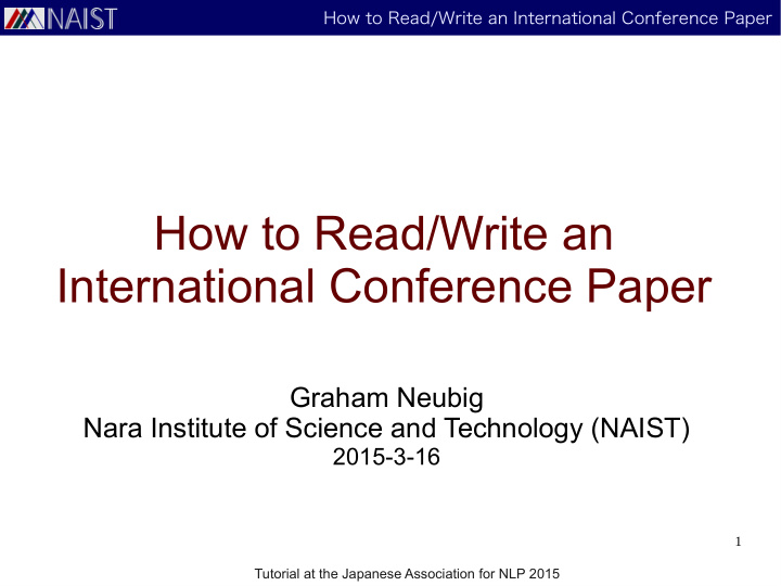 how to read write an international conference paper