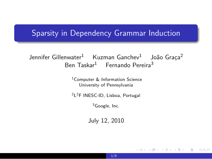 sparsity in dependency grammar induction