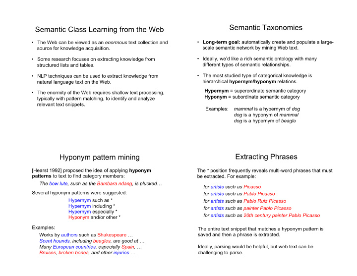 semantic taxonomies semantic class learning from the web