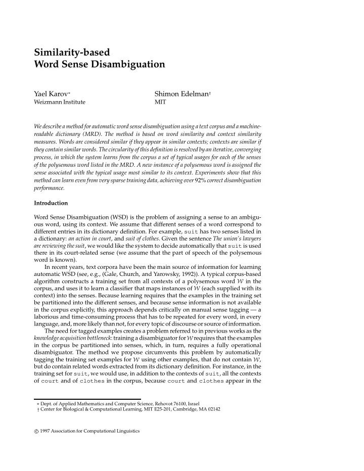 similarity based word sense disambiguation
