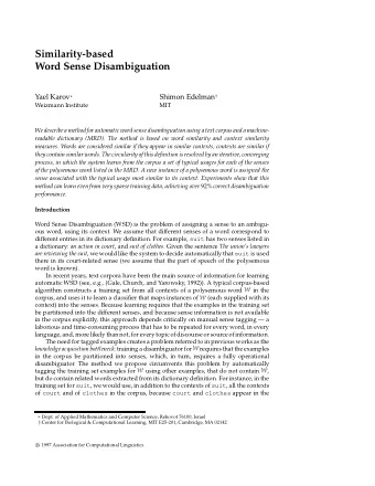 Similarity-based  Word Sense Disambiguation  Yael Karov  Shimon Edelman  Weizmann Institute  MIT