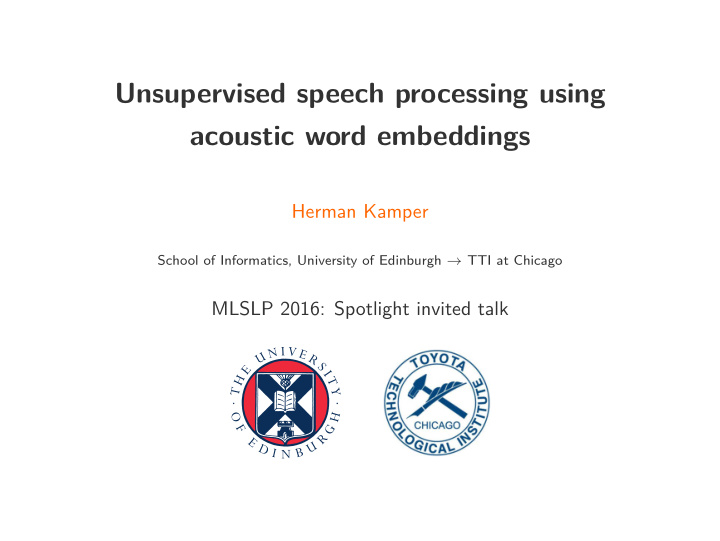 unsupervised speech processing using acoustic word