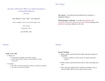 Our Project  Acoustic and lexical effects on speech perception  in Kaqchikel (Mayan)  LSA 2017 Our