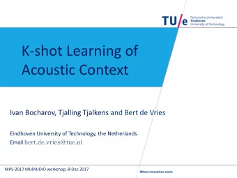 K-shot Learning of  Acoustic Context  Ivan Bocharov, Tjalling Tjalkens and Bert de Vries  Eindhoven