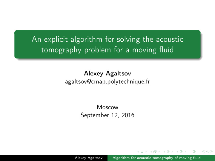 an explicit algorithm for solving the acoustic tomography
