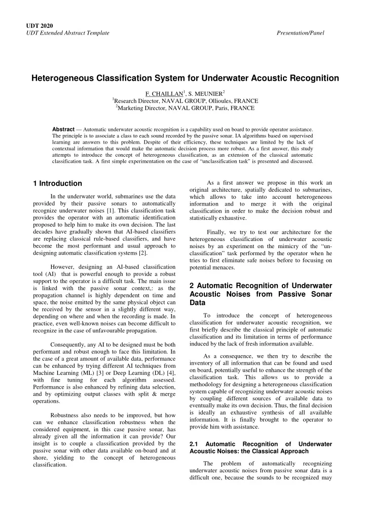 heterogeneous classification system for underwater