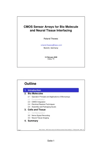 Outline  1. Introduction  2. Bio Molecules  2.1 Operation Principle and Applications of Microarrays