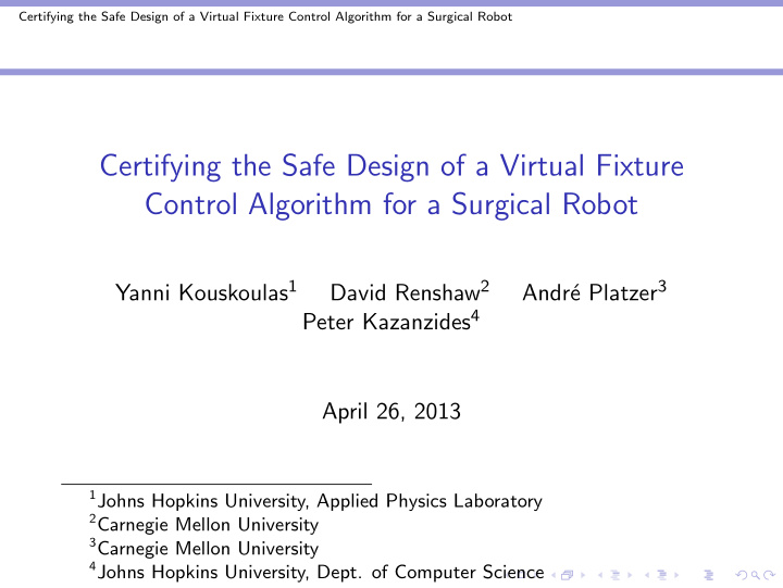 certifying the safe design of a virtual fixture control