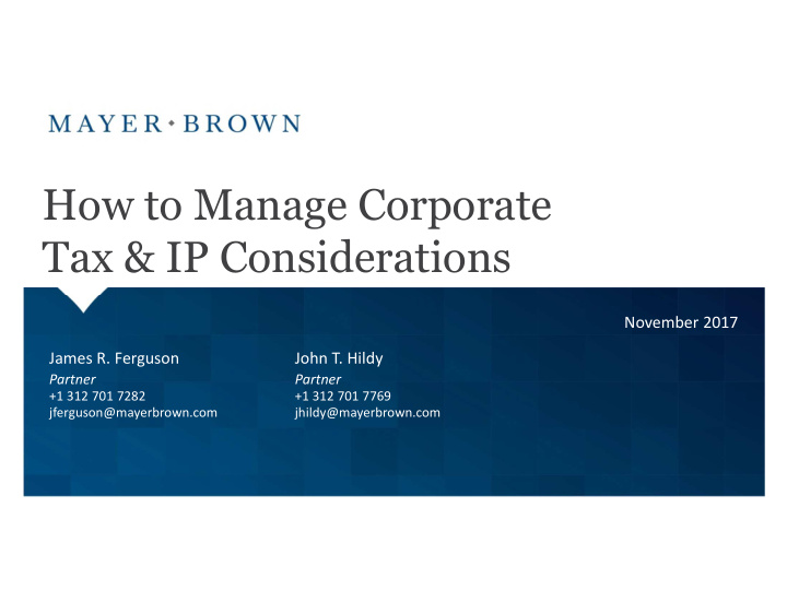 how to manage corporate tax ip considerations