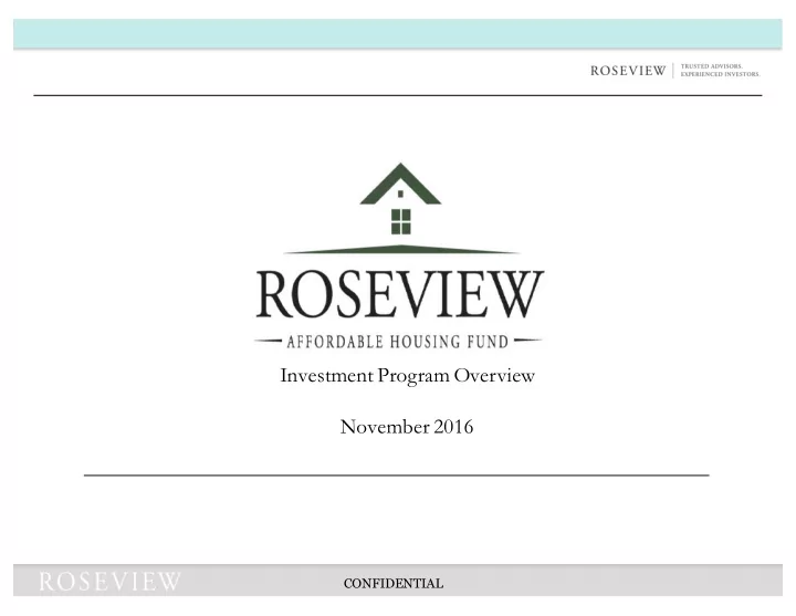 investment program overview november 2016