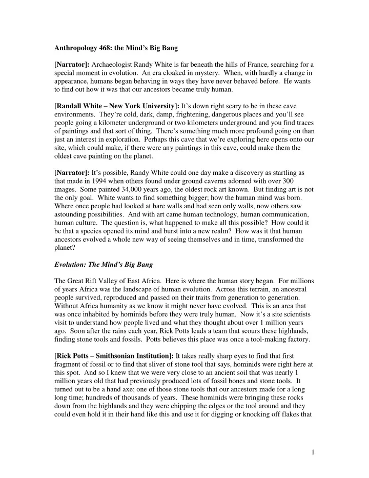 anthropology 468 the mind s big bang narrator