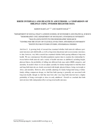 BIRTH INTERVALS AND HEALTH IN ADULTHOOD: A COMPARISON OF  SIBLINGS USING SWEDISH REGISTER DATA