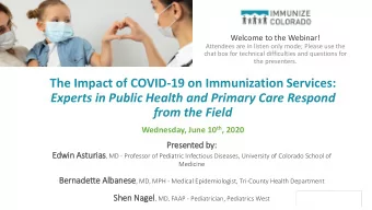 The Impact of COVID-19 on Immunization Services:  Experts in Public Health and Primary Care Respond