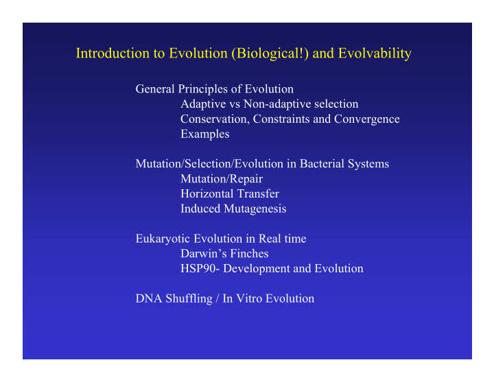 introduction to evolution biological and evolvability