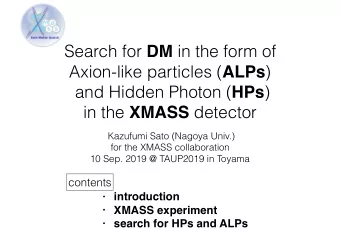 Search for DM in the form of Axion-like particles ( ALPs ) and Hidden Photon ( HPs ) in the XMASS