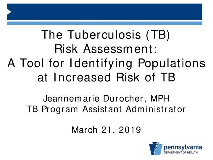 the tuberculosis tb risk assessment a tool for